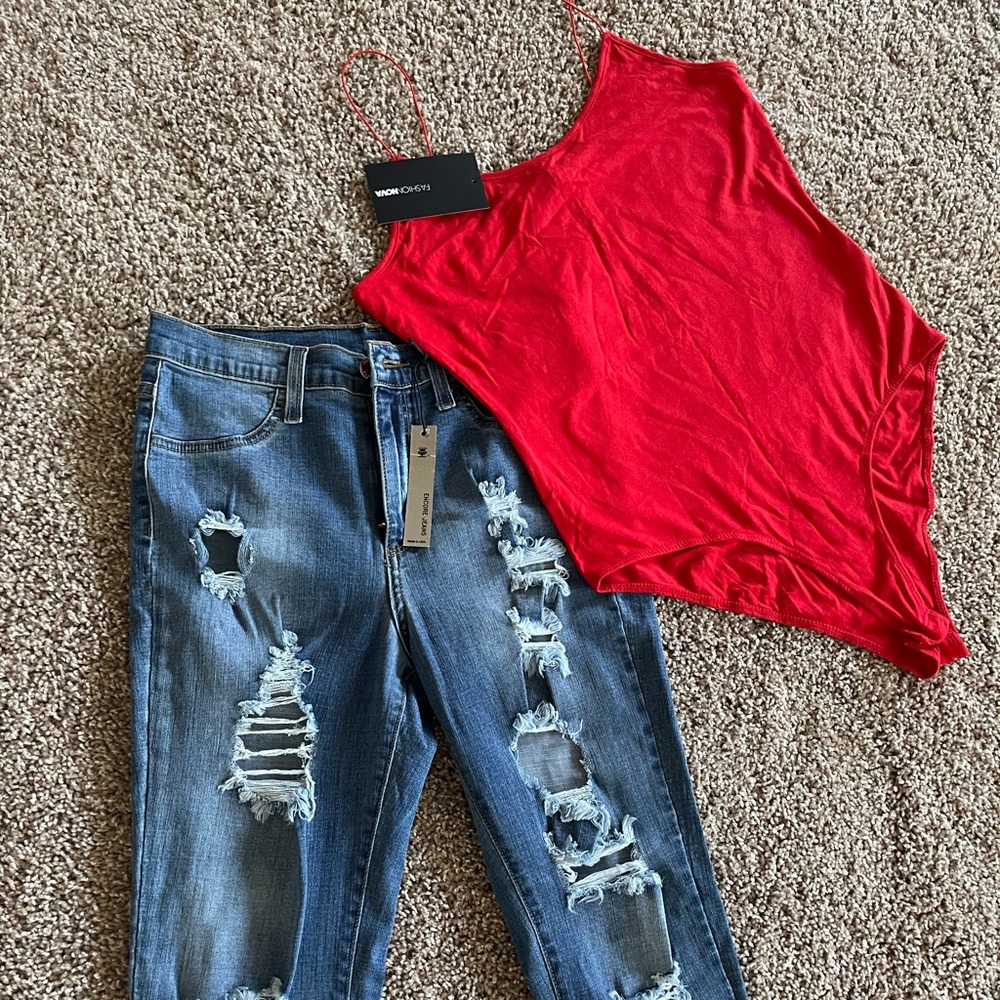 Jean high rise and Bodysuit